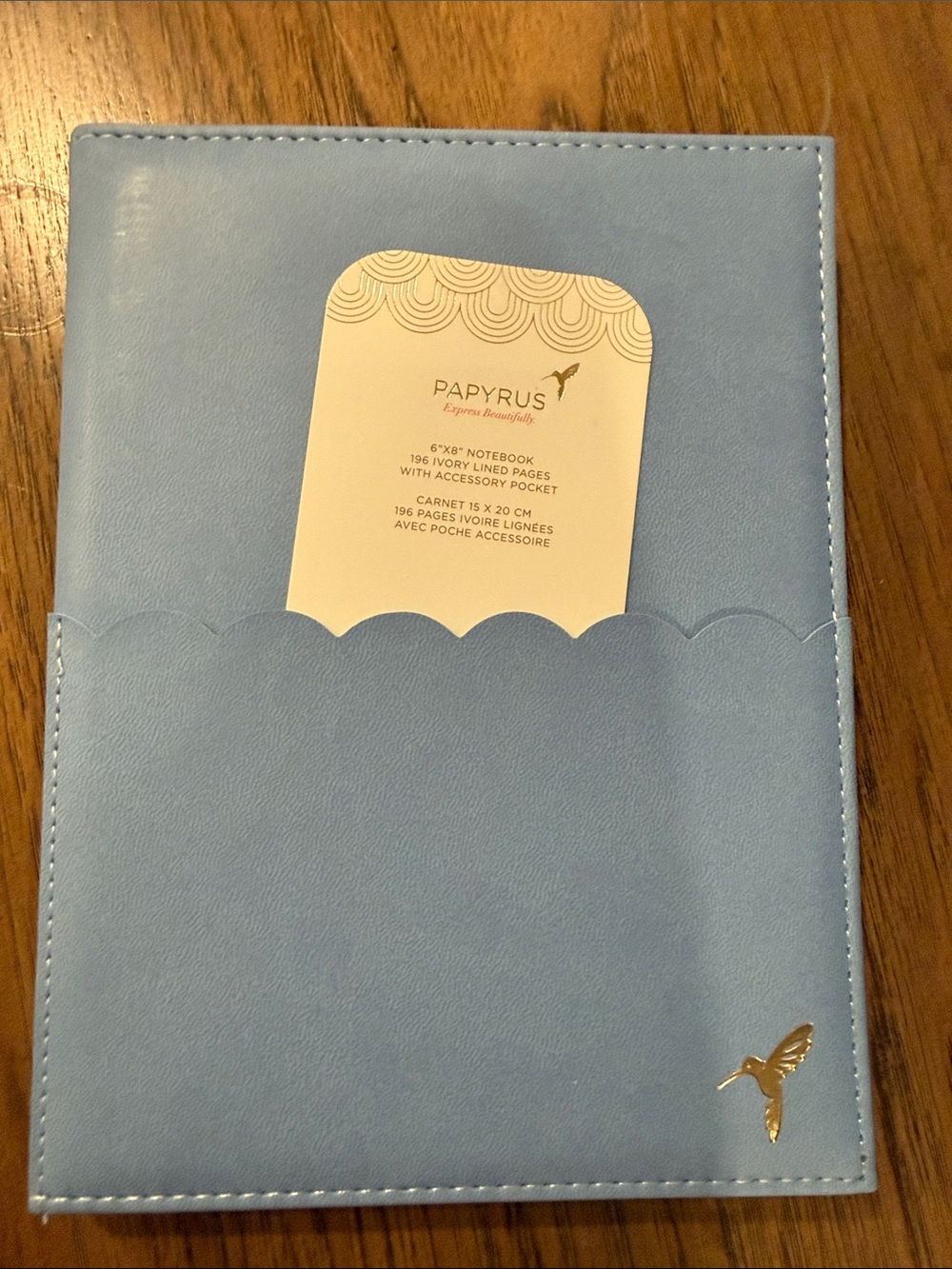 Papyrus Light Blue Notebook with Gold Hummingbird Accent
